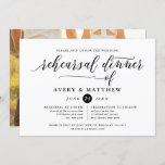 Invitation Typographie de script simple | Dîner de répétition<br><div class="desc">Cette invitation à dîner simple et élégante de répétition présente un agencement minimaliste avec typographie calligraphique. Personnalisez avec vous les détails et ajoutez votre photo au verso.</div>