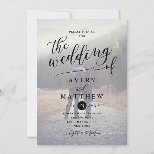 Invitation Typographie de script simple | Mariage photo (Devant)