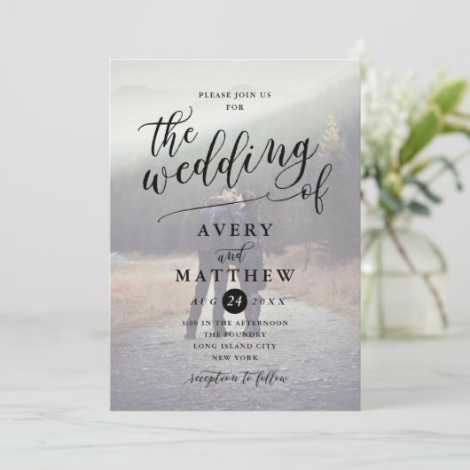 Invitation Typographie de script simple | Mariage photo (Debout devant)