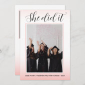 Invitation Typographie de thème rose clair Diplôme de photo (Devant / Derrière)