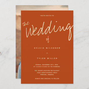 Invitation Typographie décontractée Photo Brûlé Mariage orang
