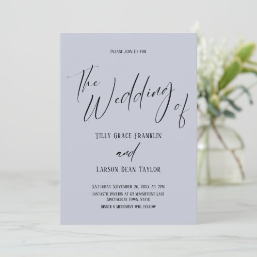 Invitation Typographie D'Écriture La Mariage De Dusty Blue (Debout devant)