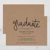 Invitation Typographie des diplômés Papier Kraft rustique (Devant / Derrière)