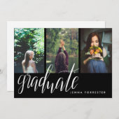 Invitation Typographie des diplômés Trois Photos Graduation P (Devant / Derrière)