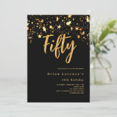Invitation Typographie des étoiles d'or noir 50e anniversaire (Debout devant)