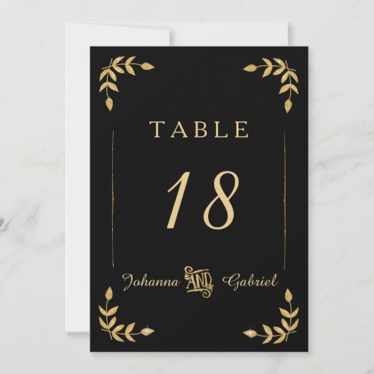 Invitation Typographie des feuilles de laurier Noir Gold Numé (Devant)