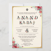Invitation Typographie des roses rouges Anand Karaj Sikh Mari (Devant)