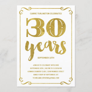 Invitation Typographie d'or 30ème anniversaire