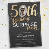Invitation Typographie d'or noir Photo Surprise 50e anniversa
