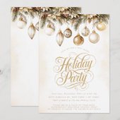 Invitation Typographie d'or Ornements Baubles Noël fête (Devant / Derrière)