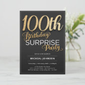 Invitation Typographie d'or Personnalisé Surprise 100e annive (Debout devant)
