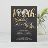 Invitation Typographie d'or Photo Surprise 100e anniversaire (Debout devant)