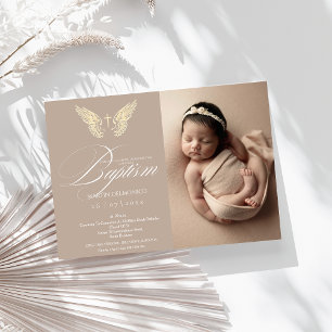 Invitation Typographie d'or rustique moderne Croix Photo Bapt