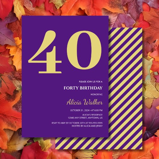 Invitation Typographie d'or violet minimale Anniversaire