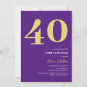 Invitation Typographie d'or violet minimale Anniversaire (Devant)