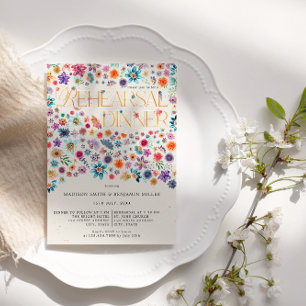 Invitation Typographie dorée beige Mariage Floral Répétition