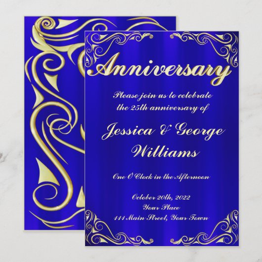 Invitation Typographie dorée élégante et royale pour annivers (Devant / Derrière)