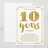 Invitation Typographie dorée | Faux feuille d'or 10e annivers (Devant / Derrière)