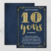 Invitation Typographie dorée | Faux feuille d'or 10e annivers (Devant / Derrière)