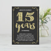Invitation Typographie dorée | Faux feuille d'or 15e annivers (Debout devant)