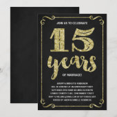 Invitation Typographie dorée | Faux feuille d'or 15e annivers (Devant / Derrière)
