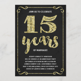 Invitation Typographie dorée   Faux feuille d'or 15e annivers