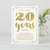 Invitation Typographie dorée | Faux feuille d'or 20e annivers (Debout devant)