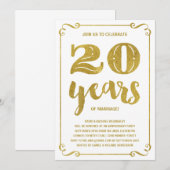 Invitation Typographie dorée | Faux feuille d'or 20e annivers (Devant / Derrière)