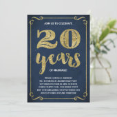 Invitation Typographie dorée | Faux feuille d'or 20e annivers (Debout devant)