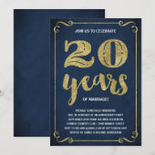 Invitation Typographie dorée | Faux feuille d'or 20e annivers (Devant / Derrière)