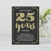 Invitation Typographie dorée | Faux feuille d'or 25e annivers (Debout devant)
