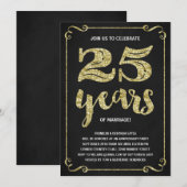 Invitation Typographie dorée | Faux feuille d'or 25e annivers (Devant / Derrière)