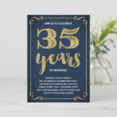 Invitation Typographie dorée | Faux feuille d'or 35e annivers (Debout devant)