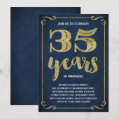 Invitation Typographie dorée | Faux feuille d'or 35e annivers (Devant / Derrière)