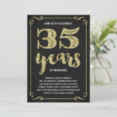 Invitation Typographie dorée | Faux feuille d'or 35e annivers (Debout devant)