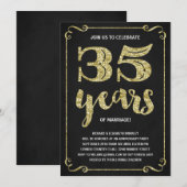 Invitation Typographie dorée | Faux feuille d'or 35e annivers (Devant / Derrière)