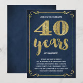 Invitation Typographie dorée | Faux feuille d'or 40e annivers (Devant / Derrière)