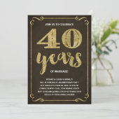 Invitation Typographie dorée | Faux feuille d'or 40e annivers (Debout devant)
