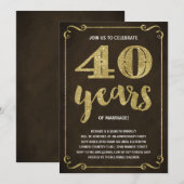 Invitation Typographie dorée | Faux feuille d'or 40e annivers (Devant / Derrière)