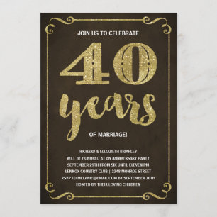 Invitation Typographie dorée Faux feuille d'or 40e annivers