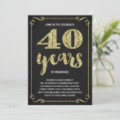 Invitation Typographie dorée | Faux feuille d'or 40e annivers (Debout devant)