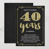 Invitation Typographie dorée | Faux feuille d'or 40e annivers (Devant / Derrière)