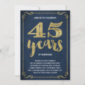 Invitation Typographie dorée | Faux feuille d'or 45e annivers (Devant)