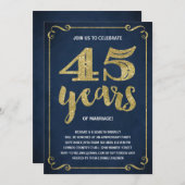 Invitation Typographie dorée | Faux feuille d'or 45e annivers (Devant / Derrière)