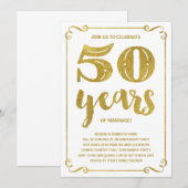 Invitation Typographie dorée | Faux feuille d'or 50e annivers (Devant / Derrière)