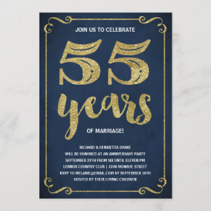 Invitation Typographie dorée   Faux feuille d'or 55e annivers