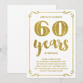 Invitation Typographie dorée | Faux feuille d'or 60e annivers (Devant / Derrière)