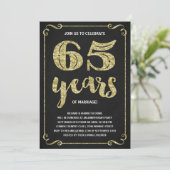 Invitation Typographie dorée | Faux feuille d'or 65e annivers (Debout devant)