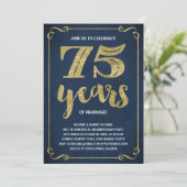 Invitation Typographie dorée | Faux feuille d'or 75e annivers (Debout devant)