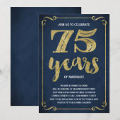 Invitation Typographie dorée | Faux feuille d'or 75e annivers (Devant / Derrière)